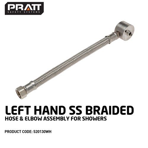 Left Hand SS Braided Hose & Elbow Assembly  For Showers