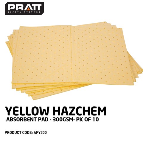 Yellow Hazchem Absorbent Pad - 300gsm PK/10
